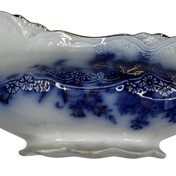 Antique Alfred Meakin Harvest Flow Blue Gravy Boat Porcelain w Underplate Relish - Picture 12 of 14